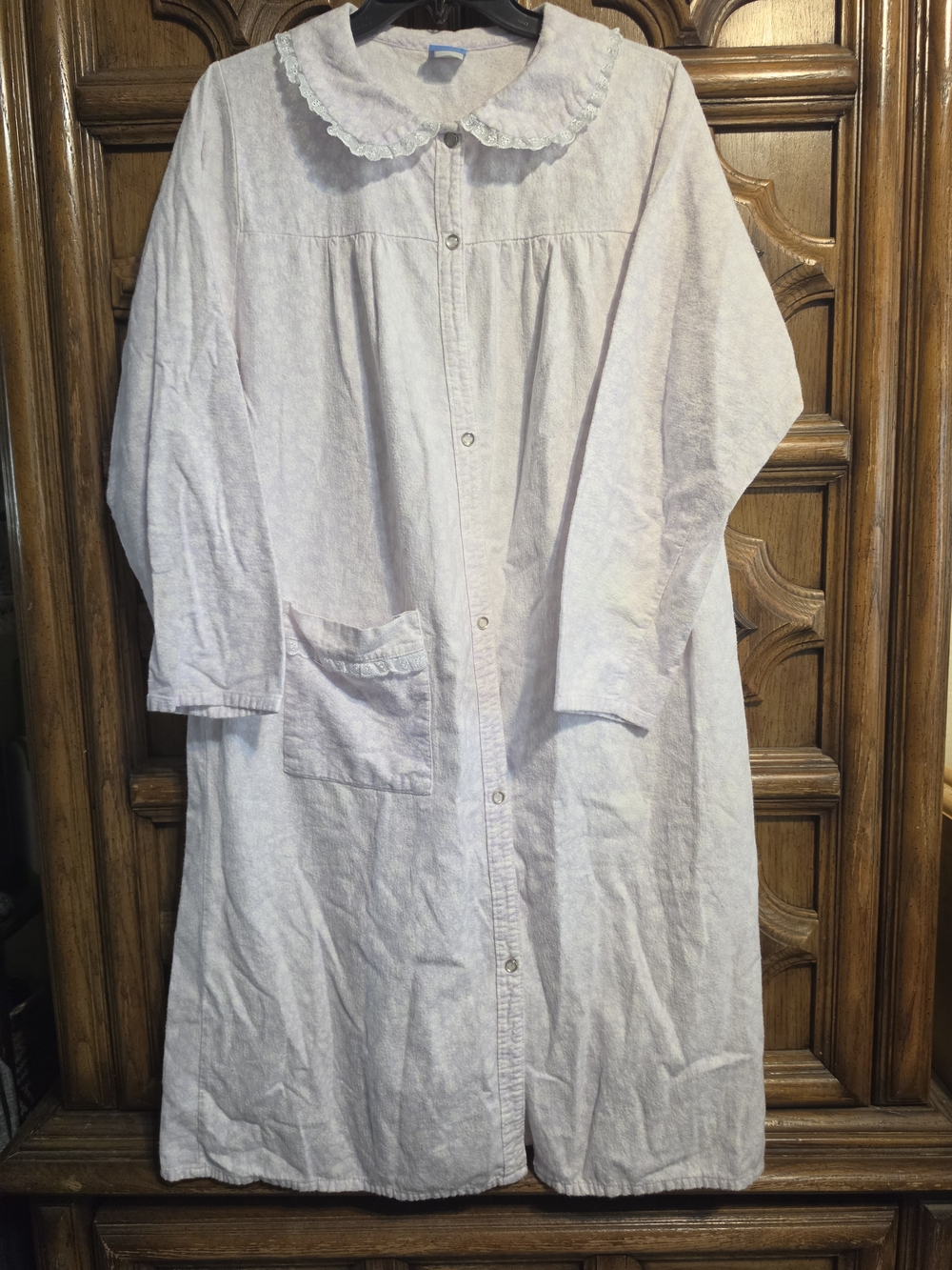 Vintage Light Lavender Button-Front Flannel Nightgown